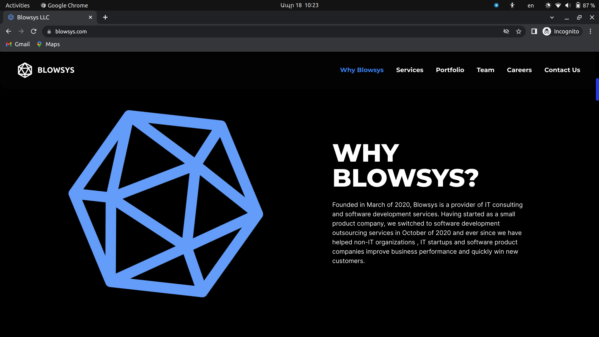 Cross browser and responsive landing page for Blowsys LLC